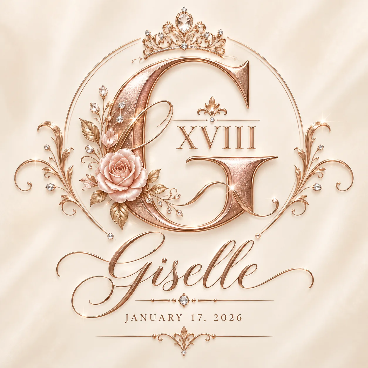 Rose gold debut monogram sample