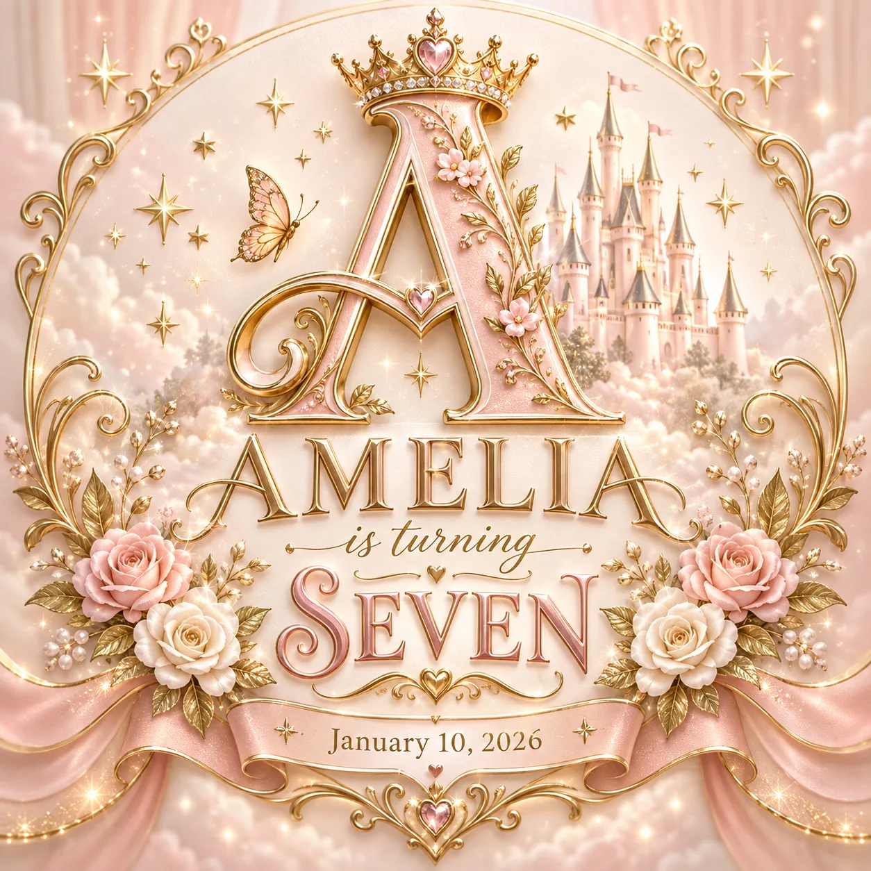 Enchanted princess 7th birthday monogram sample