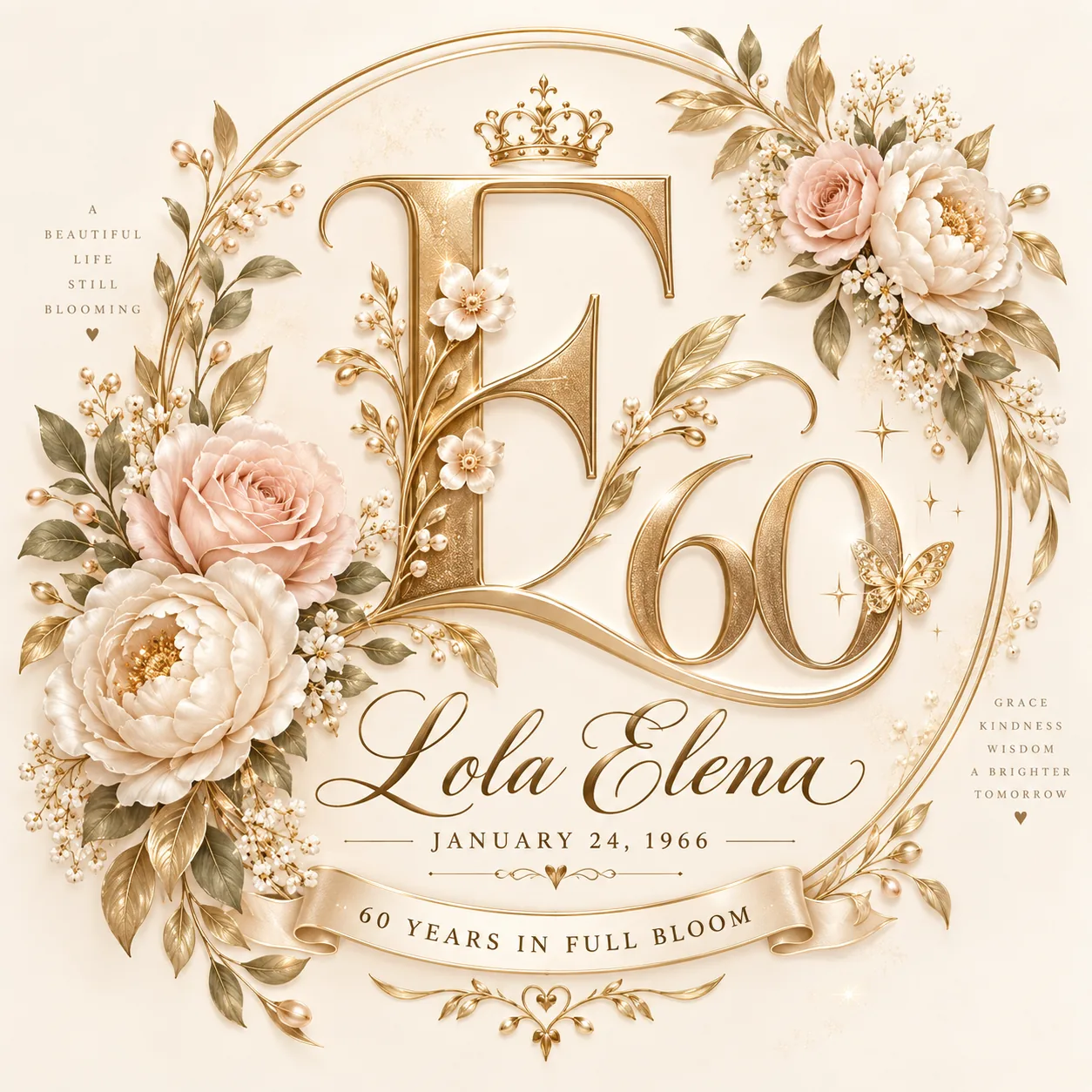 Golden Bloom milestone birthday design sample